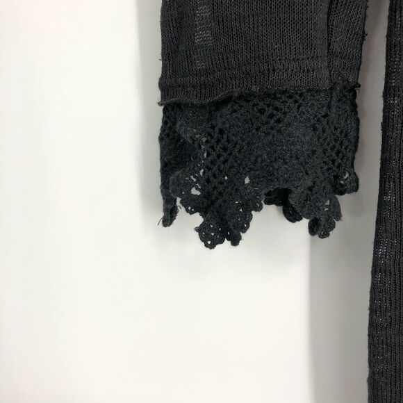 FREE‎ PEOPLE Black Slub Linen Blend Midi Cardigan Crochet - Picture 7 of 8